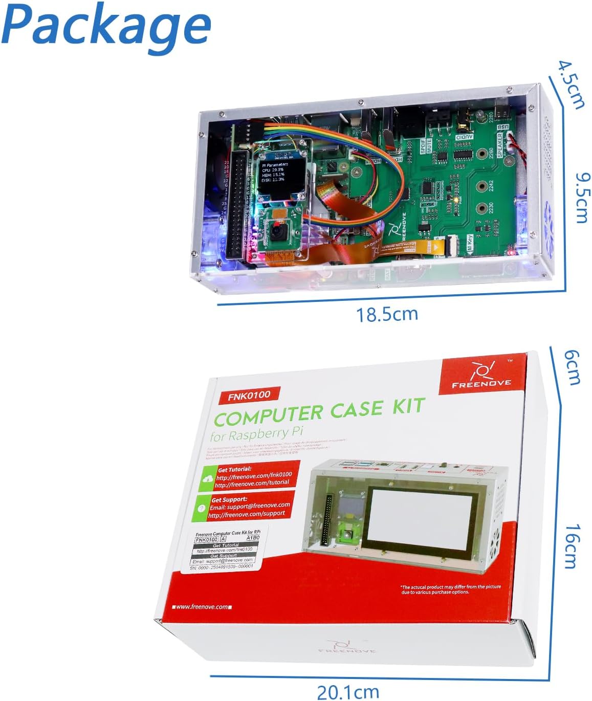 FREENOVE Computer Case Kit for Raspberry Pi 5 with Cooling Fan, M.2 NVMe SSD Slot 1231 MB/s, 5 MP Camera, 0.96 Inch OLED Screen, Built-in Stereo Speakers, 3.5 mm and Optical Audio (S/PDIF)