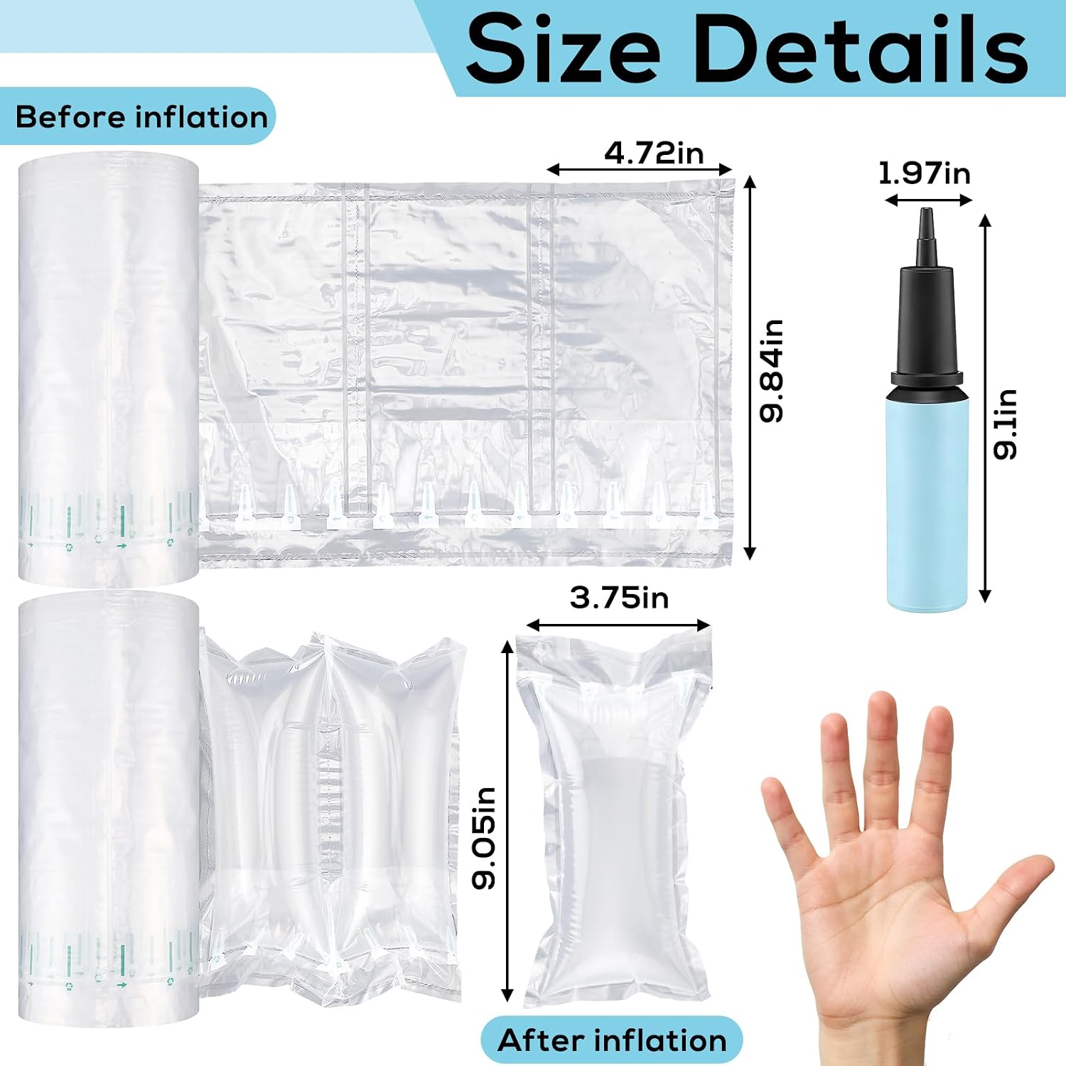 Dunzoom 400 Count Air Pillows for Shipping with Pump, 4.72 x 9.84 Inches Inflatable Shipping Air Bags Supplies Box Filler Packing Materials Alternative to Packing Peanut, Purse Stuffers for Shape