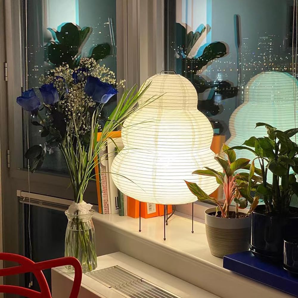 Mengjay Kreative Papier Tischlampe Stehlampe,Retro Reispapier Lampe Nachttischlampe,Tischleuchte Wohnzimmer Deko Lampe, E27 Schreibtischlampe Nachtlicht für Schlafzimmer(A)