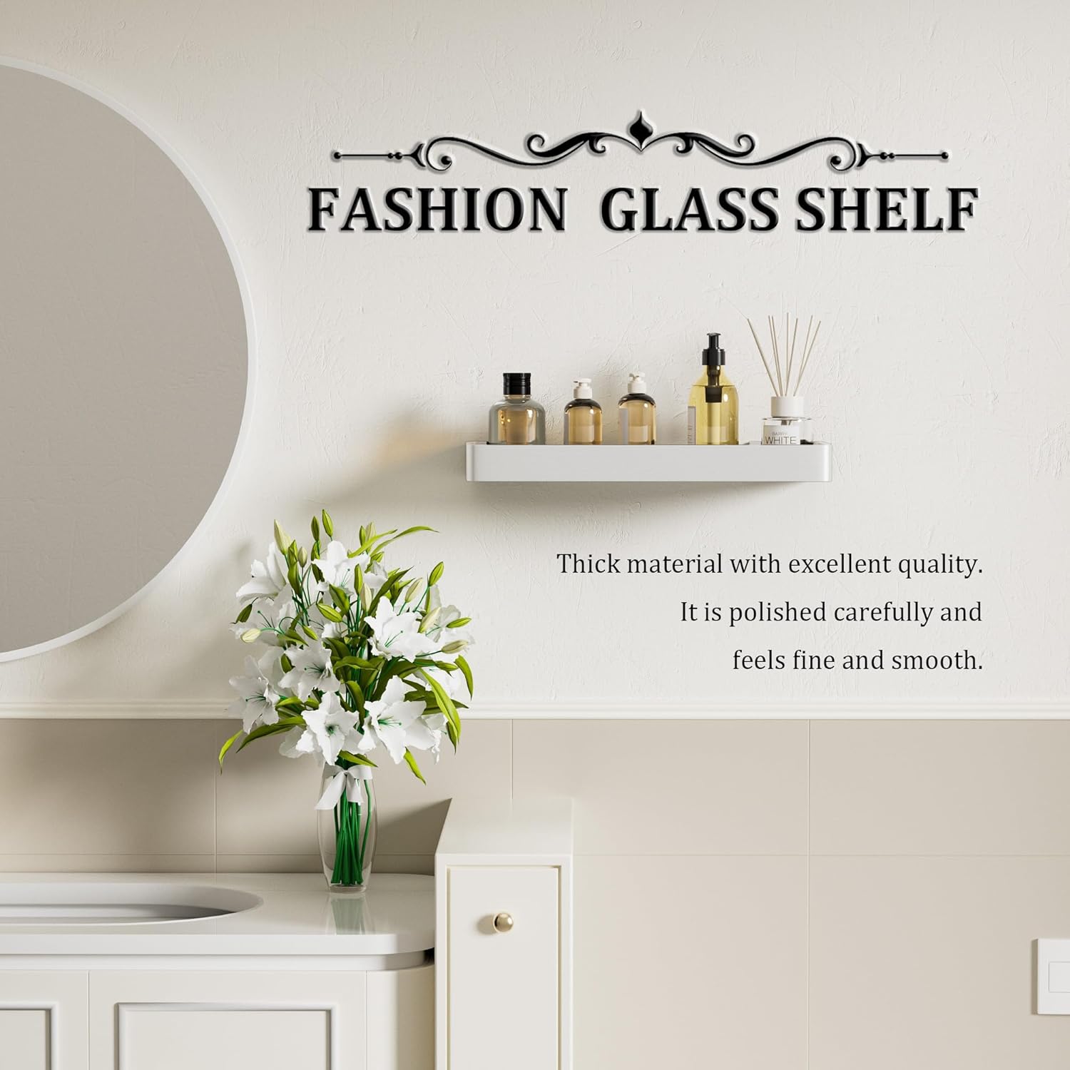 Alise Bathroom Shelves, Brushed Nickel Glass Floating Shelves for Bathroom Wall Mounted Bathroom Shelf Over Toilet,SUS304 Stainless Steel Wall Shelf with Glass for Shower,Vanities,Kitchen,11.8 inch