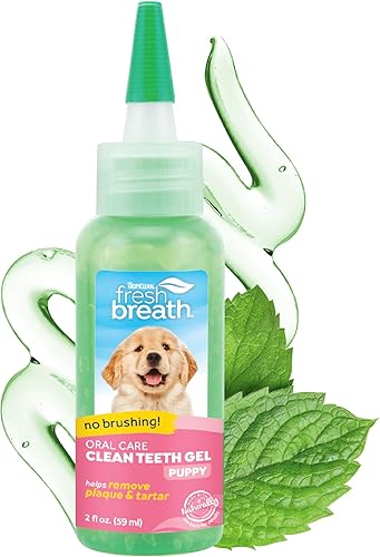 Gel de cuidado bucal para mascotas, aliento fresco de TropiClean, fabricado en Estados Unidos., Perro, 2 onza, Transparente