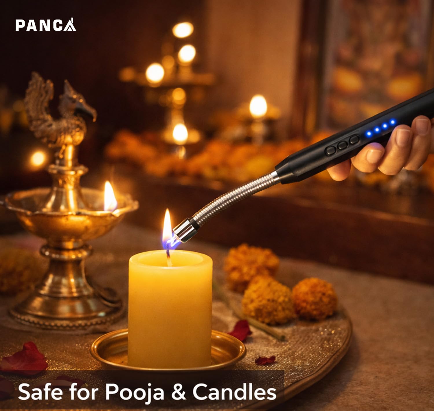 PANCA Electric Rechargeable Plasma Gas Lighter for Kitchen & BBQ | USB Type-C Windproof Arc Lighter with 360° Flexible Neck | for Gas Stove, Candles, Diya & Pooja Use (Multi) — Amazon image 7