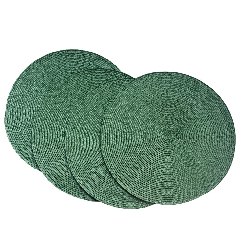 SCF2017 Round Woven Plastic Placemats 38cm Stylish and Practical Dining Table Mats,Set of 4,Deep green