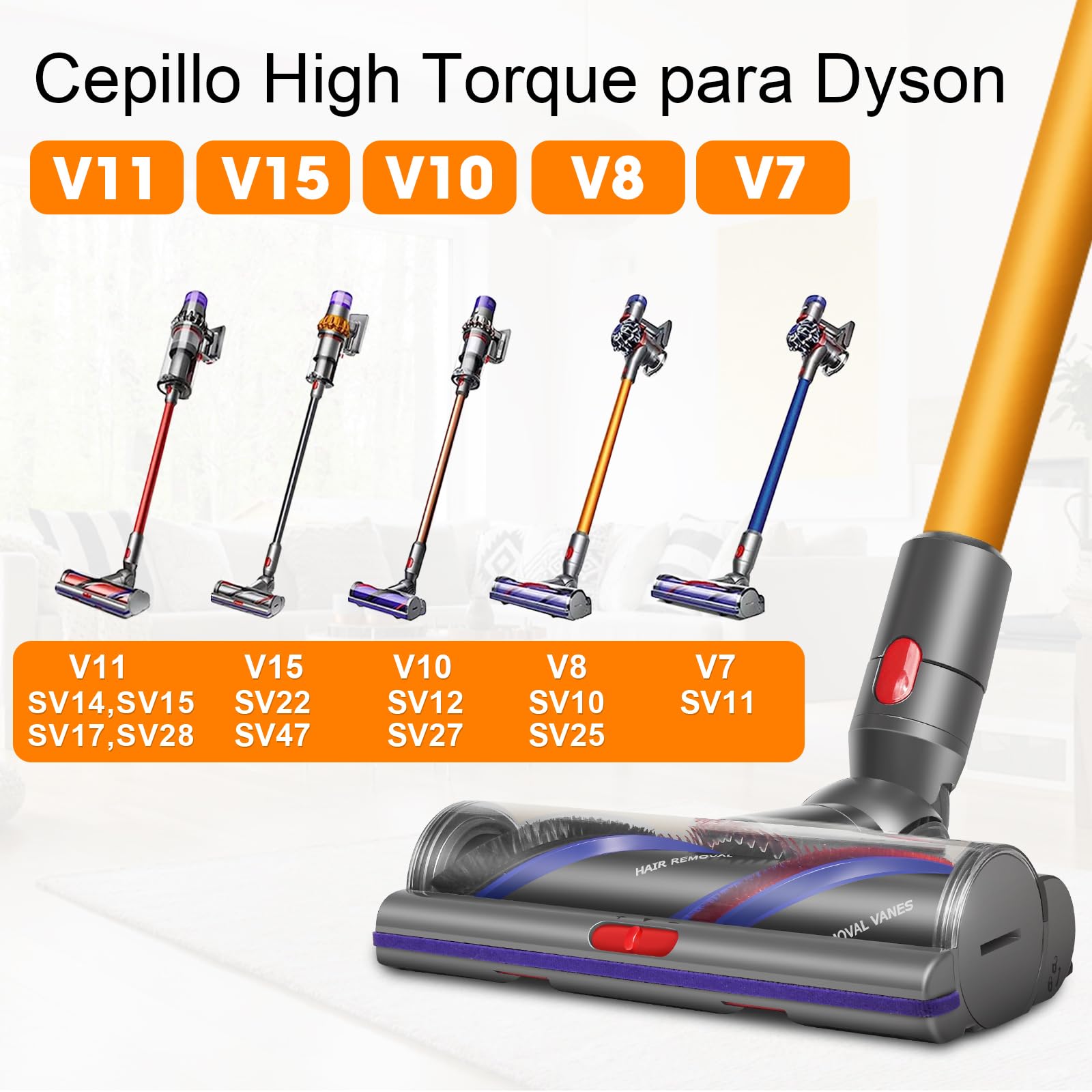 V11 V8 Cepillo High Torque para V11 V8 V15 V10 V7 Cepillo Cabezal | Motorizado Cepillo para Recambio Repuestos Suelos Alfombras y Suelos Duros Ajuste del Flujo de Aire