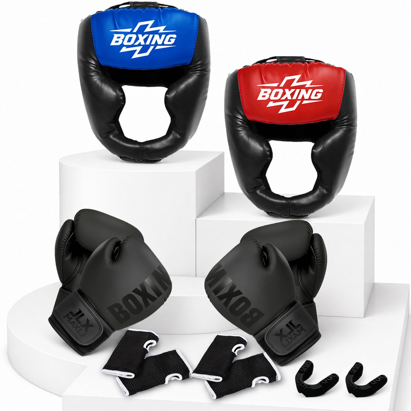 12pcs Boxing Headgear, guantes de boxeo,Mouth Guards& Hand Wraps Boxing Equipment Set - PU Leather Boxing Protective Gear for Training, Sparring & MMA，Boxing Gloves