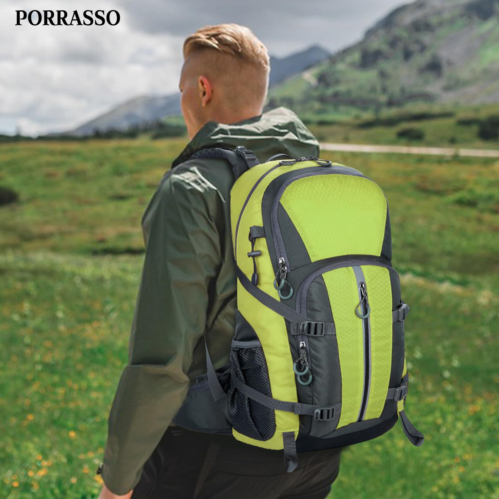 Zaino da Trekking Impermeabile 45L Zaino Zaini Durevole Backpack per Donna Uomo Campeggio Arrampicata Viaggio Sport Verde