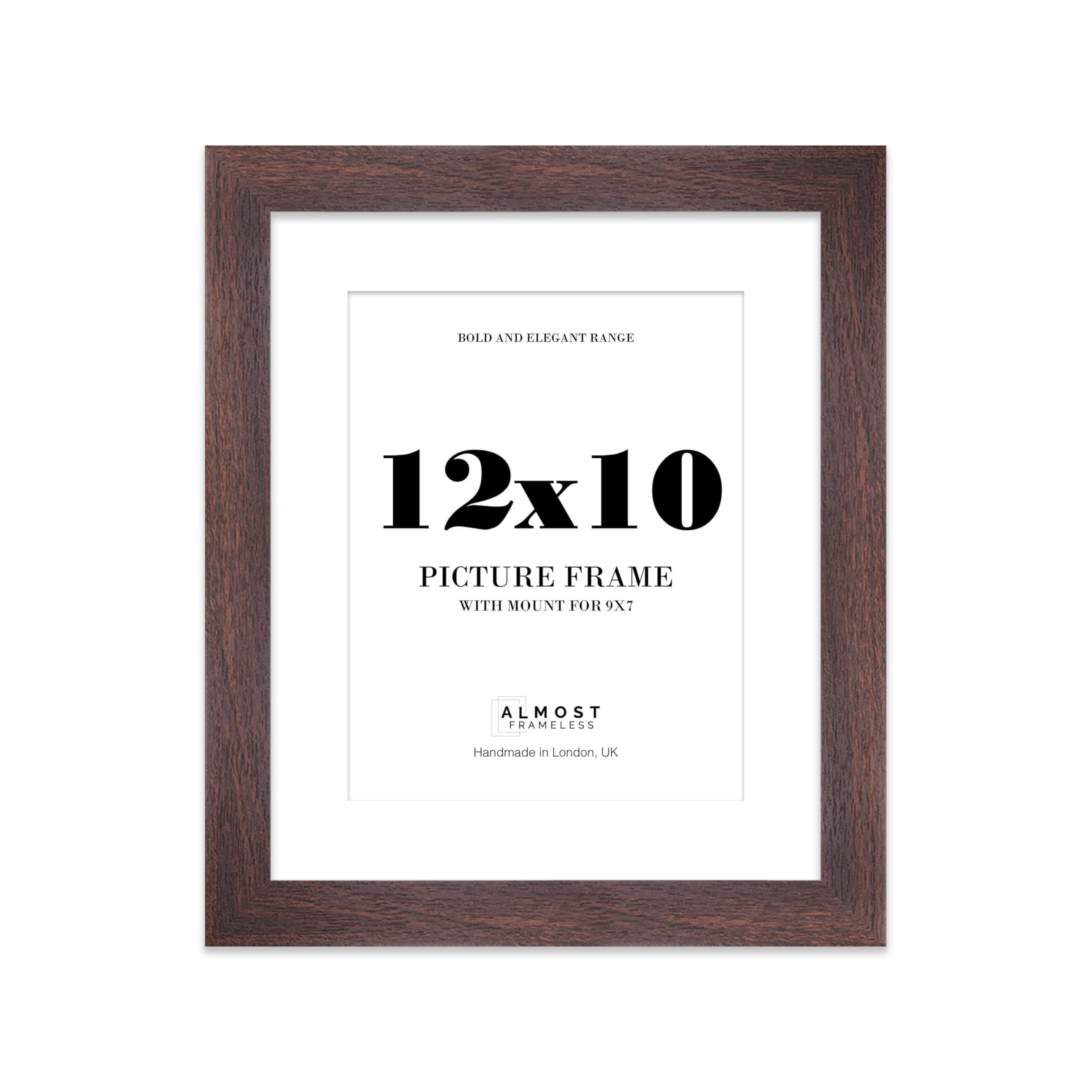 12x10 Walnut Frame With Mount for 9x7 Pictures 28mm Edge Portrait and Landscape Display with Wall Hooks and Kickstand, 1 Pack