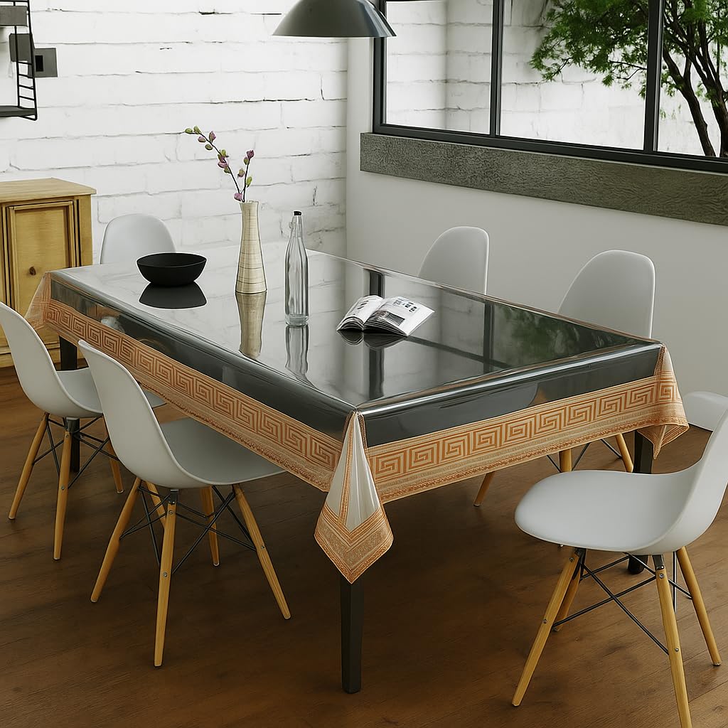Homerz Premium 6-8 Seater High Thickness Transparent Table Cover with Lace, 15 mm Thick, Durable and Waterproof, 2 Years Guarantee (Copper Lace, 60x90 inch- 6-8 Seater)