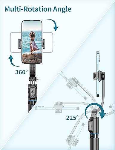 Miniatura 13 de Trípode para selfie stick de 42 pulgadas con luz de relleno, soporte extensible para teléfono todo en 1, trípode de viaje con control remoto Negro