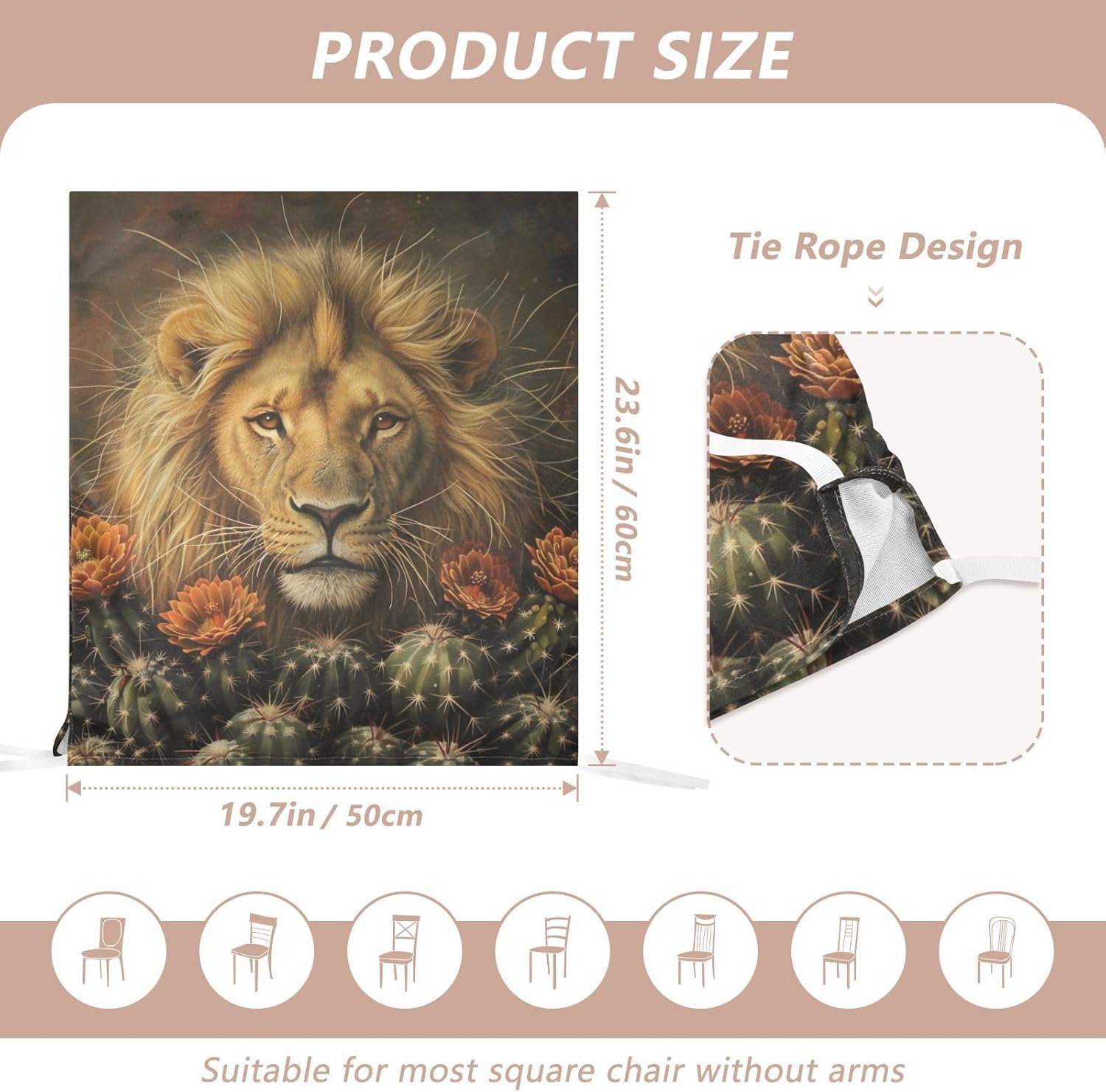 ALAZA Lion Cactus Chair Back Cover Set of 6, Washable Reusable Removable Chair Slipcovers Decorative Chair Cover for Home Kitchen Wedding Party