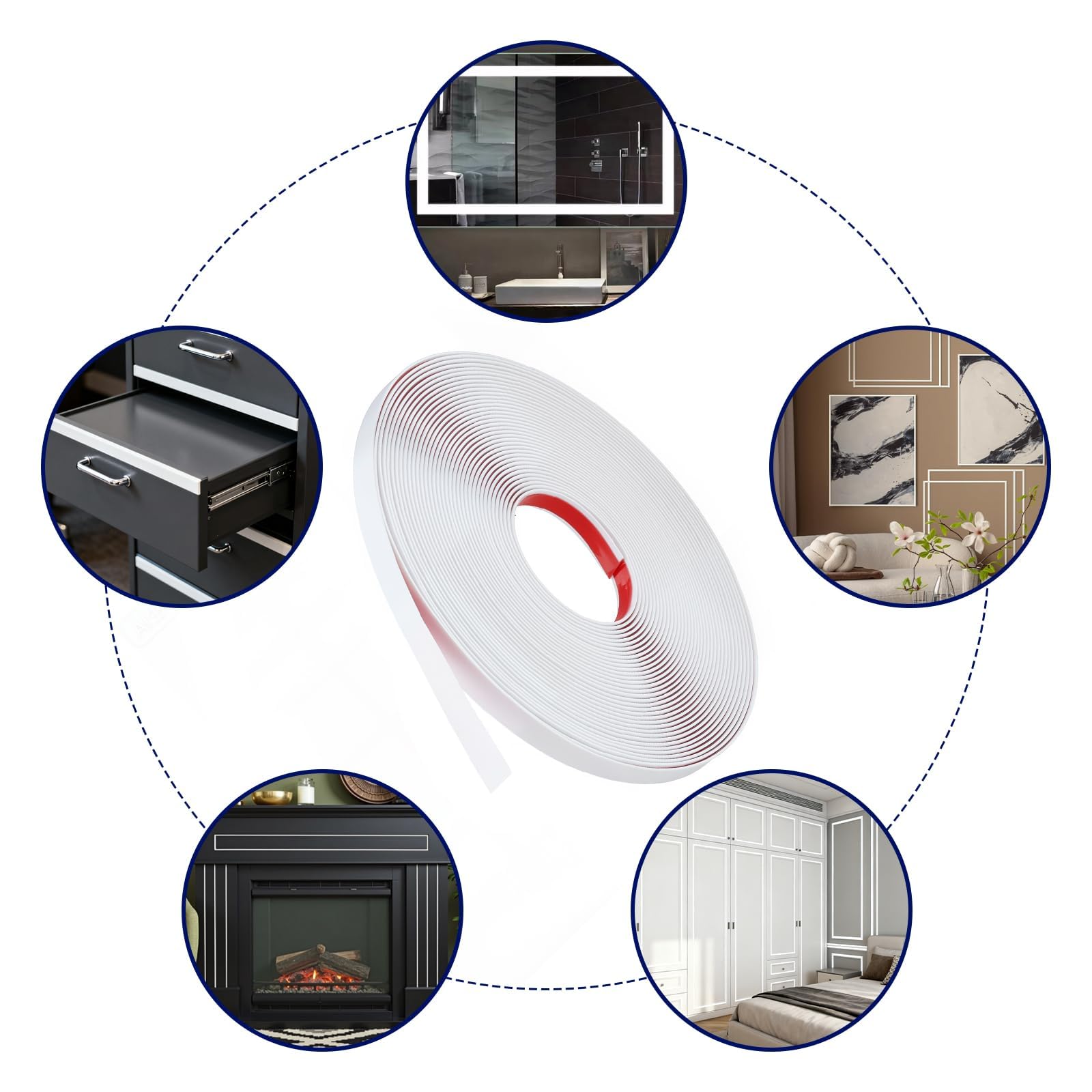 24M Moulure Adhesive Blanc Mat Baguette de Finition PVC Moulure Flexible Convient à Cadres de Miroirs, Fenêtres, Encadrement Porte, Sols, Armoires, Bords de Carreaux(Lg:2cm, E:1.5mm)
