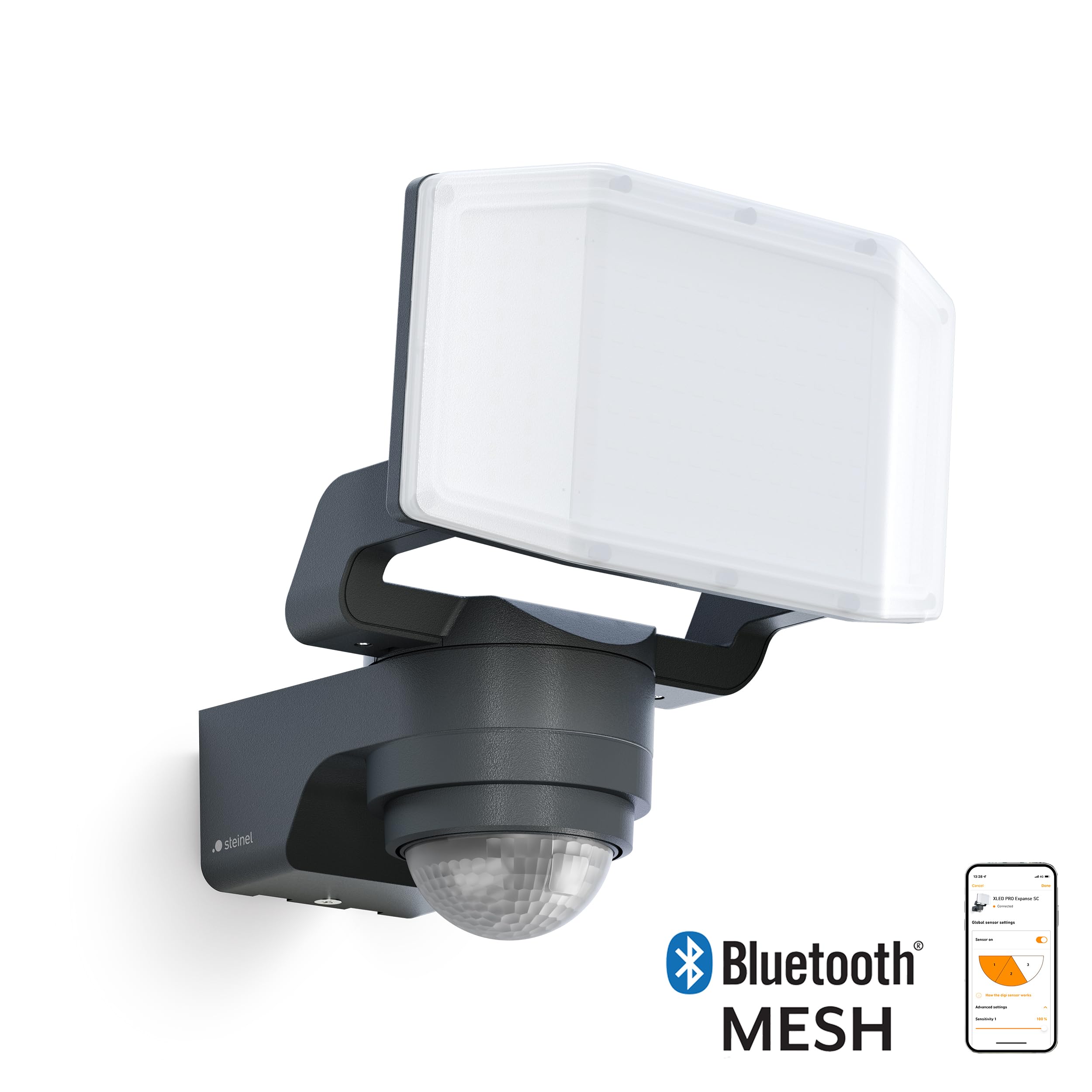 Steinel LED Strahler XLED PRO Expanse SC Anthrazit, 240°/12 m Bewegungsmelder, smartes Panorama Flutlicht, LED Panel voll schwenkbar, 3000K, IP54
