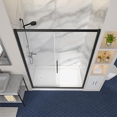 Miniatura 7 de iBath Puerta de ducha ajustable de 57-60 pulgadas de ancho x 72 pulgadas de alto. Vidrio templado con tecnología de revestimiento GlassShield de 14