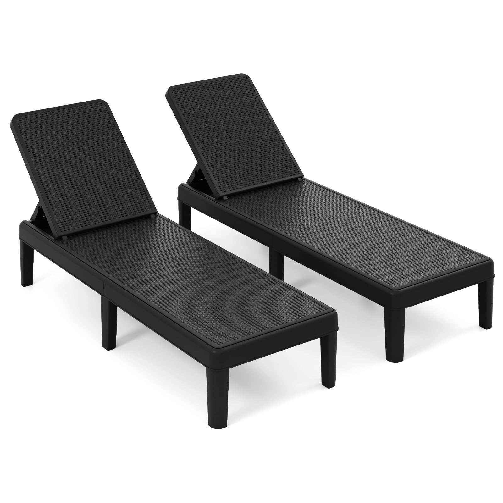 COSTWAY 2er Set Sonnenliege wetterfest, Gartenliege mit Verstellbarer Rückenlehne, Balkonliege aus Kunststoff, Terrassenliege bis 150 kg belastbar, Liegestuhl für Garten, Terrasse, Balkon (Schwarz)