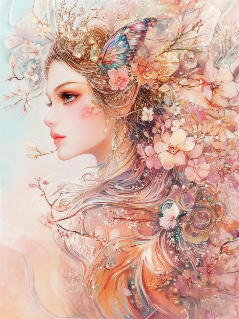AMBATTERY DIY Embroidery Beads Set Fantasy Elf Woman Beadwork Craft Kit for Beginners,Needlework Set,Preprint Pattern Decor Wall Art 60x80cm