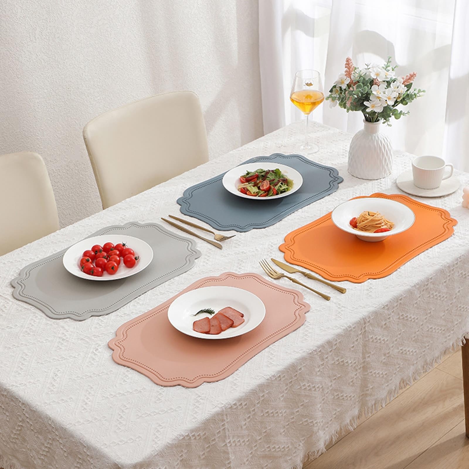 AMDXD Juego de 6 manteles individuales navideños y modernos, de piel de PVC, lavables, lisos, irregulares, resistentes al calor, para casa, cocina, restaurante y hotel, 30 x 45 cm