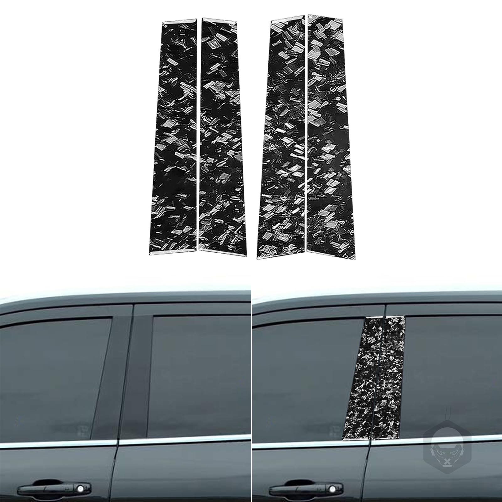 Real Bright Black Forged Carbon Fiber Car Outer Window Pillar B-Pillar Panel Anti-Scratch Decorative Strip Soft Trim Sticker