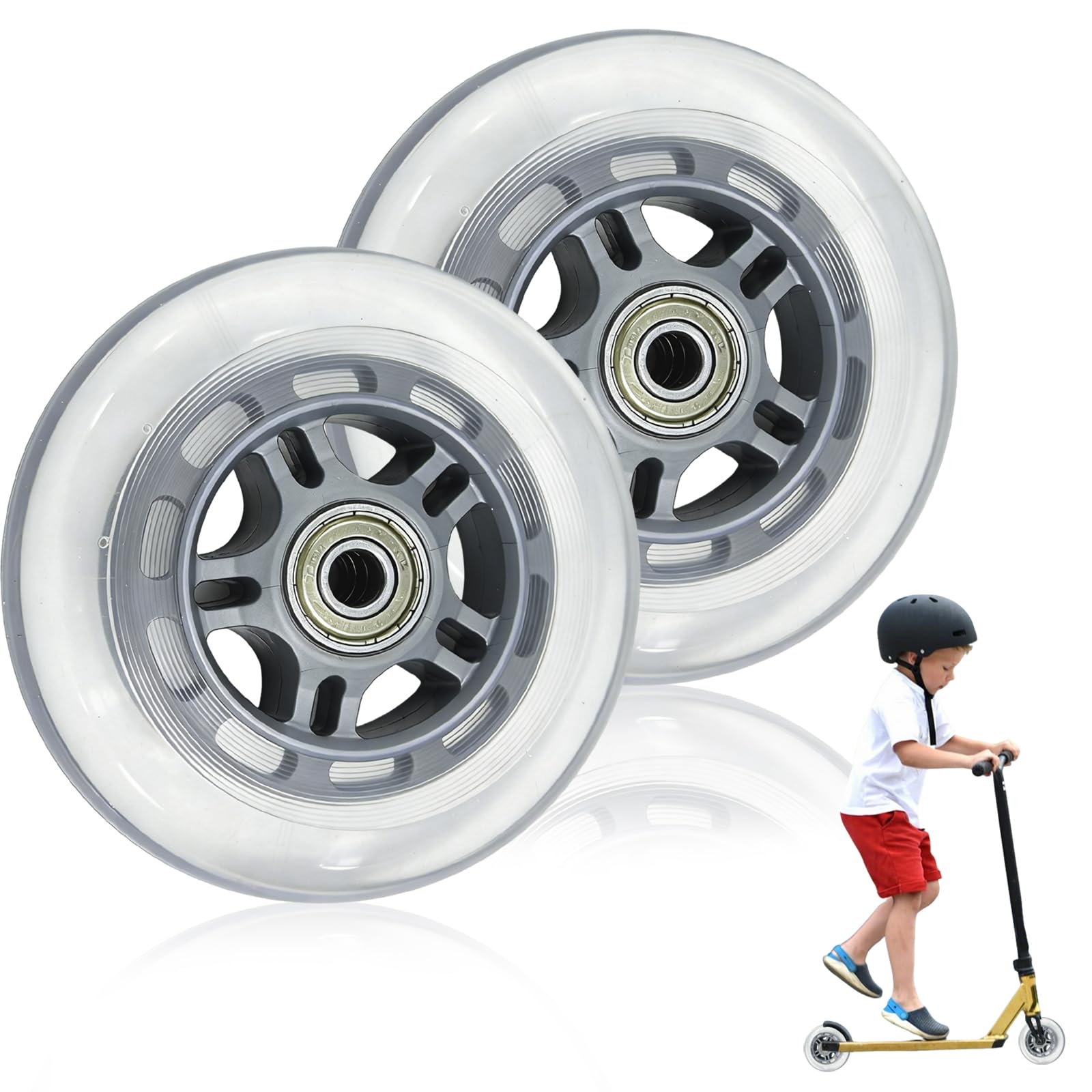 Ideal Swan Stunt Scooter Wheels, 2 PCS Stunt Scooter Spare Wheels 100mm with ABEC 7 Bearings, Scooter Replacement Wheels Thick Skate Wheel Set for Scooters, Grey