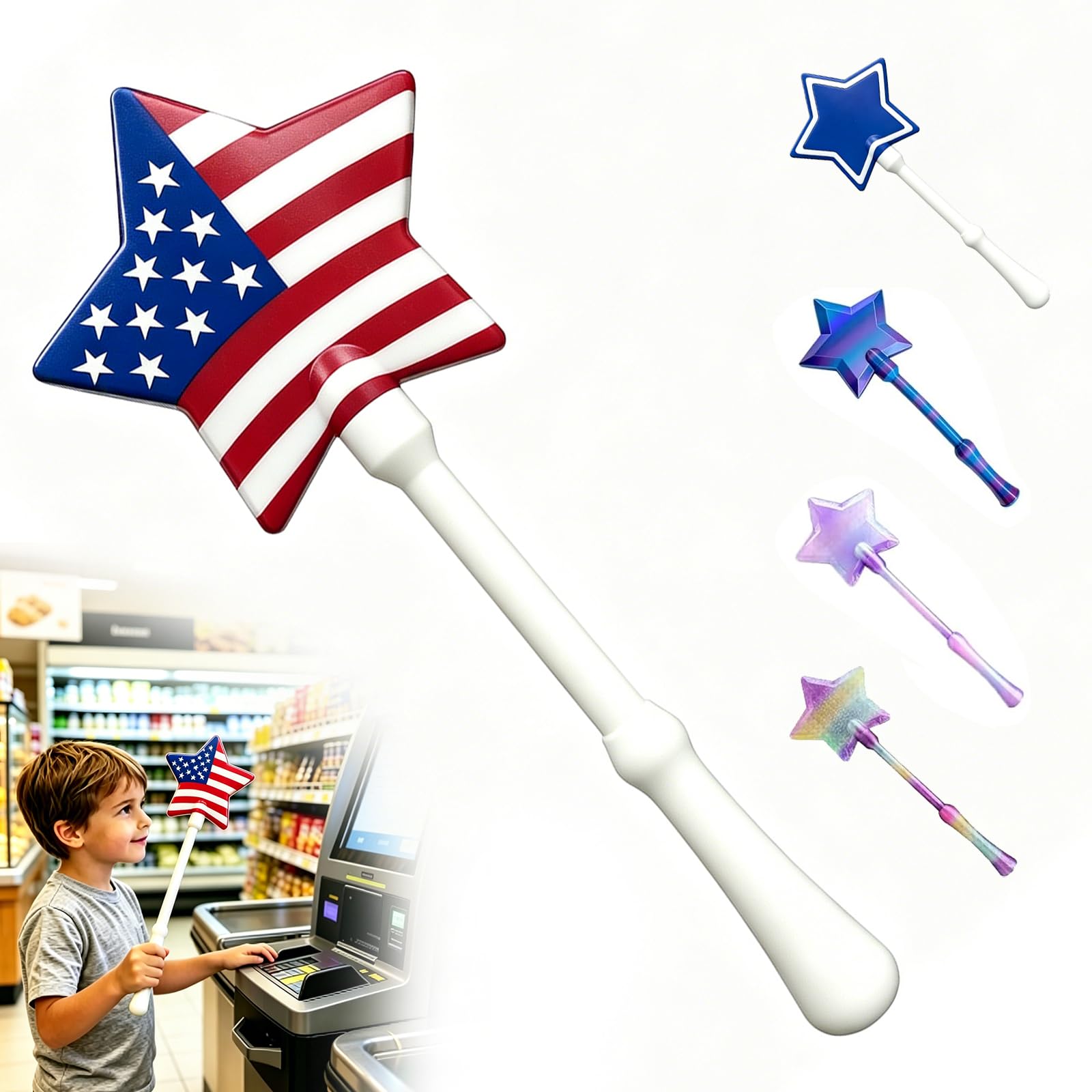 Photo 1 of Credit Card Wand, Tap to Pay Wand, Magic Wand CreditCard Holder, Fairy Pay Wand - 3D Printed ContactlessPayment Card Holder, Star Magic Fairy Wand for EasyNFC Checkout Debit & Credit Card Accessory (National Flag)