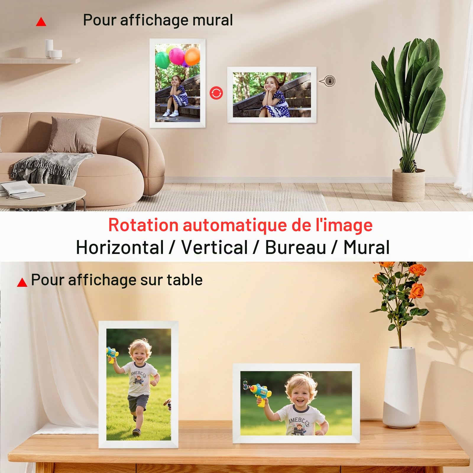 Frameo Cadre photo numérique Wi-Fi 15,6" Grand cadre photo numérique 1920 x 1080 IPS HD Écran tactile 32 Go de stockage Partager des photos/vidéos, sur table et mural, mariage, anniversaire, cadeaux