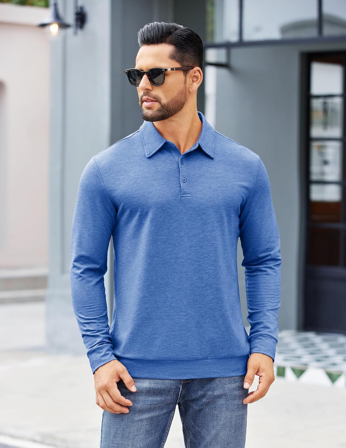 COOFANDY Mens Polo Shirts Long Sleeve Casual Lightweigt Golf Polos Button Collared Tshirt - Image 2