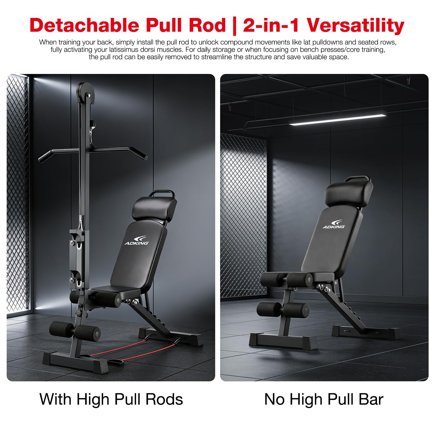 12-in-1-Multifunktions-Heim-Fitness-Bank – Hoch/Niedriges Seilzugsystem, Sit-Up-Bank, Lat-Pulldown-Bein, Beinentwickler, verstellbare Krafttrainingsgeräte für Ganzkörper-Fitness