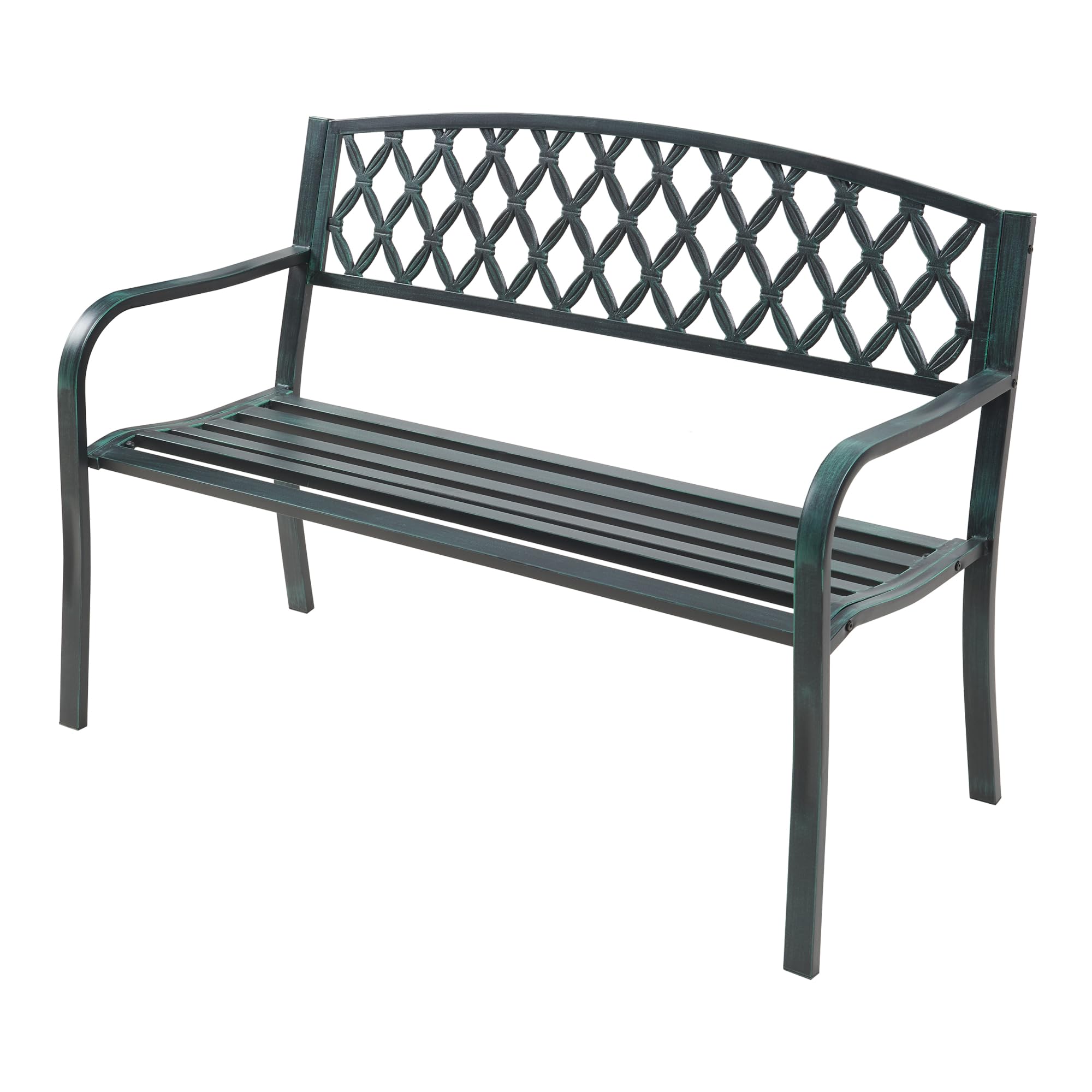 casa.pro Ławka ogrodowa Opsasar ciemnoszara z zieloną patyną dla 2-3 osób, stal 127 x 54 x 88 cm, meble ogrodowe, ławka do siedzenia z oparciem, odporna na warunki atmosferyczne ławka do siedzenia na