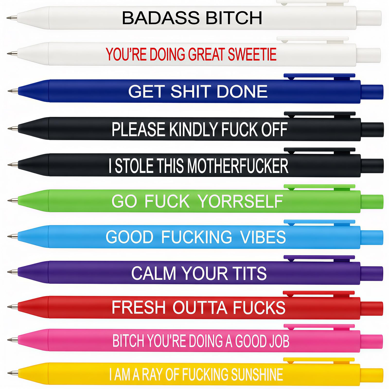 ENAESLOT 11 PCS Rude Pens，Funny Pens Set for Adults,Funny Pens for Work,Premium Novelty Pens Set Days,Funny Office Gift,Black Ink Ballpoint Pens Multipack (Funny)