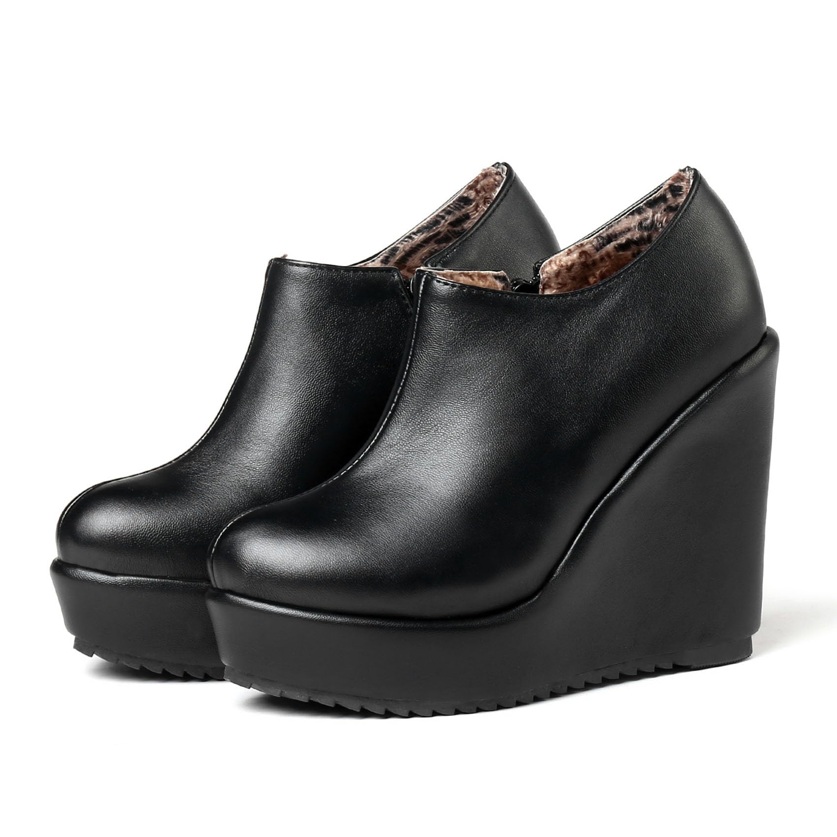 SHEMEE Women's Wedge Heels Ankle Boots High Heeled Platform Pumps Round Toe Zip Up Short Booties Office Party Dress Shoes