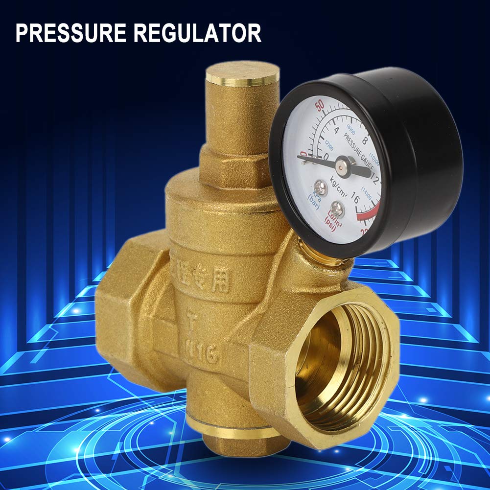 DN25 32mm Régulateur Reducteur de Pression d'eau Réglable，7.25-116 psi Vanne de réduction de pression d'eau réglable en laiton avec Manomètre Compteur de pression