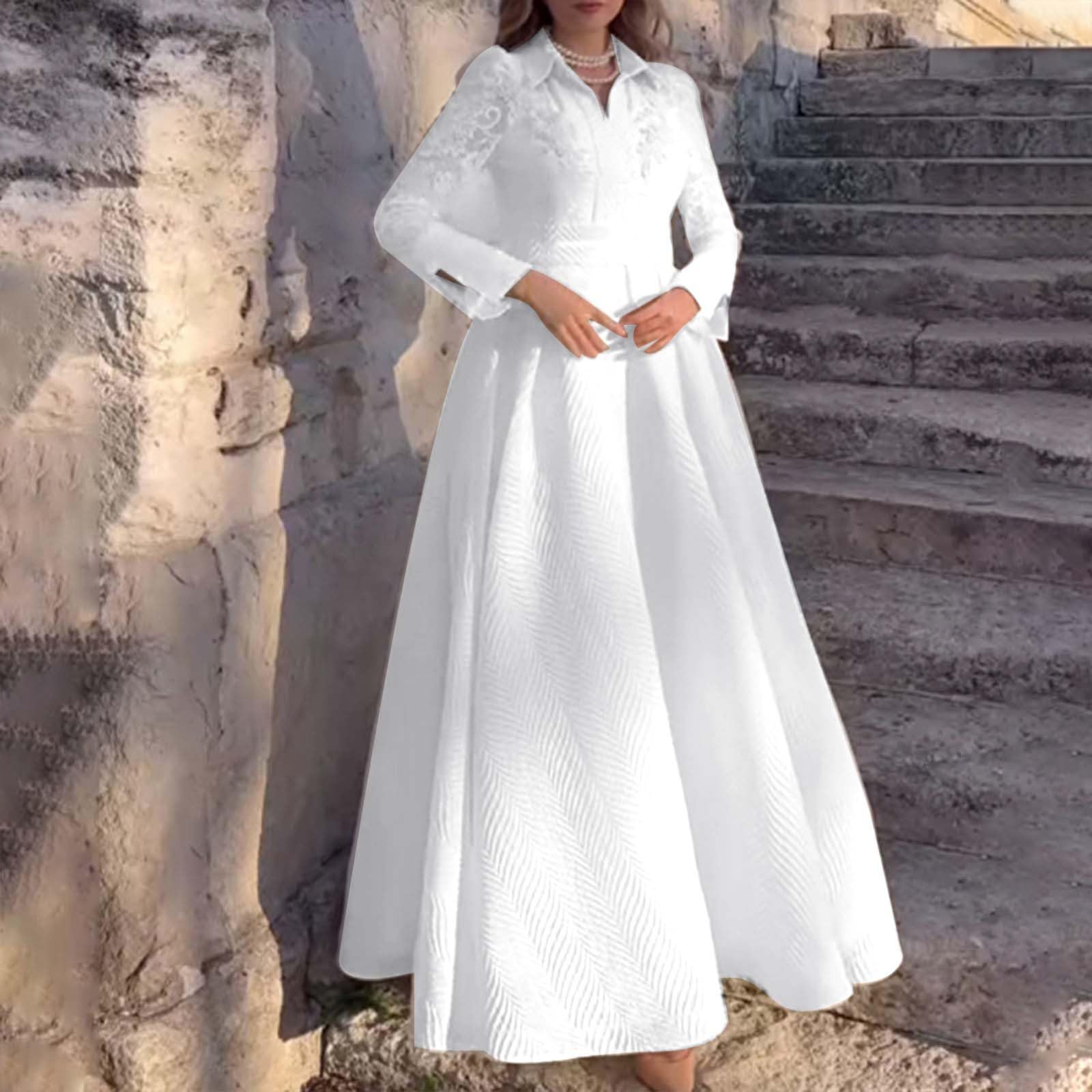 Robe de soirée élégante pour femme - Robe de mariage - Robe de fête longue - Broderie perforée - Robe trapèze plissée - Maxi robe de cocktail - Taille haute - Robe de bal