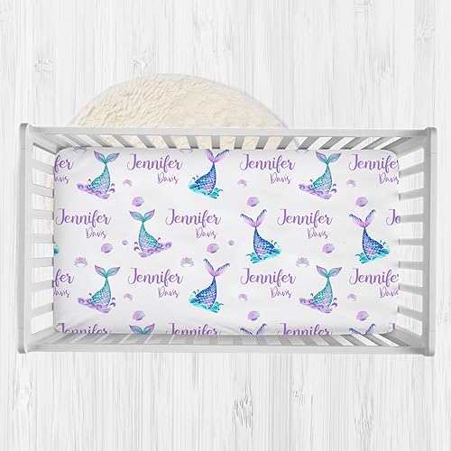 Sábanas personalizadas para cuna de bebé para niñas, sábanas ajustadas personalizadas con nombre, juego de sábanas de bebé de sirena, sábanas suaves