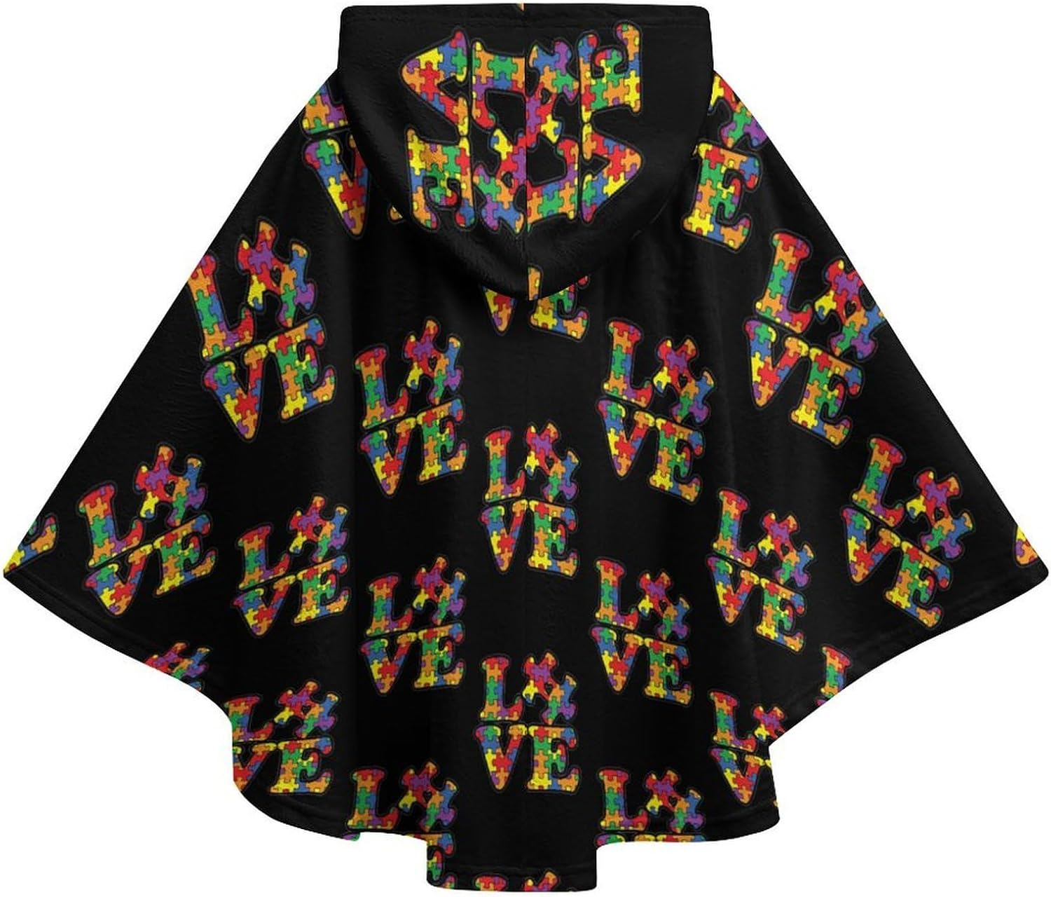 Love Autism Awareness Puzzle Wearable Blanket with Hooded Flannel Blankets Cape with Pocket