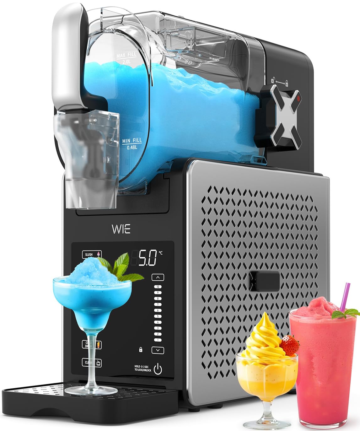 WIE Macchina per Granite, 2.6L Macchina Granita per Casa con Autopulizia, Non Serve Ghiaccio, 6 Modalità Preimpostate, Schermo Touch LED, Macchina Granita per Margarita/Cocktail/Milkshake/Frappé