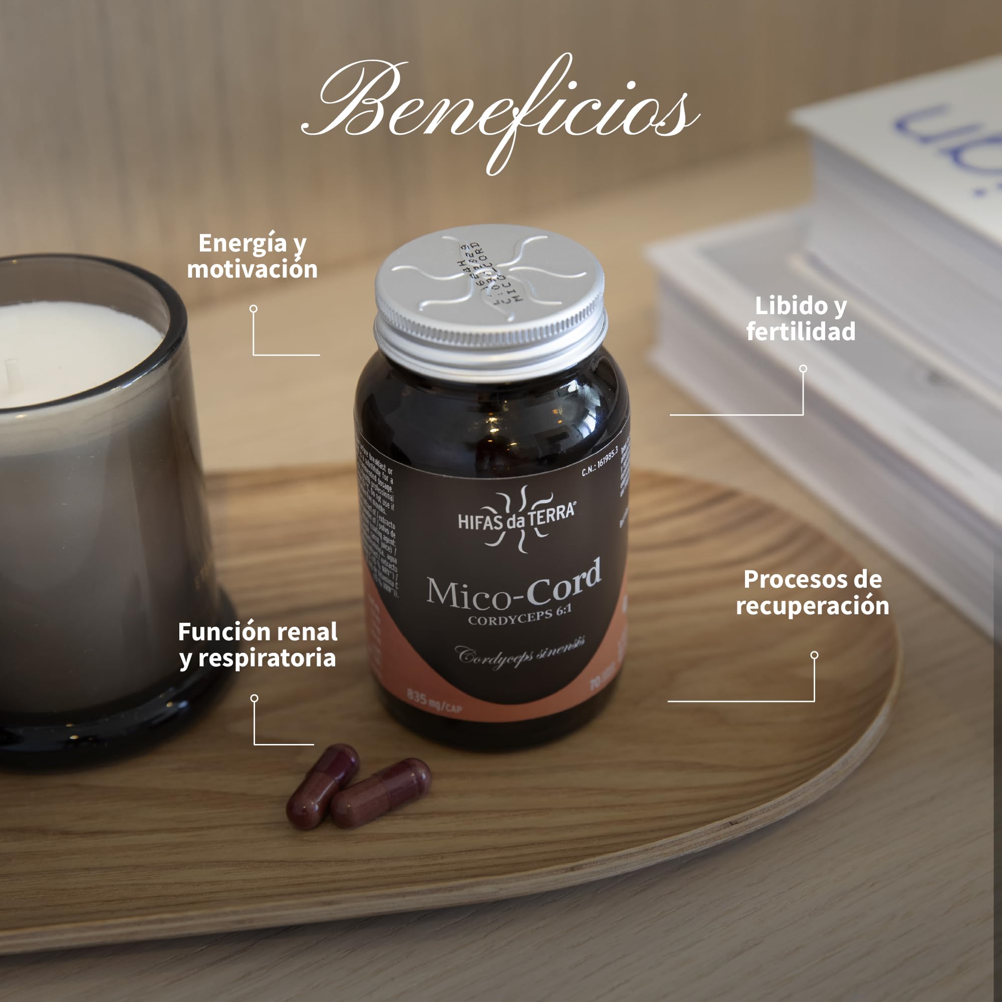 HIFAS DA TERRA - Mico-Cord Extracto Puro de Cordyceps + Vitamina C Natural - Extracto de Hongos - Energía, Vitalidad, Rendimiento Físico y Recuperación Natural - Bote 70 Cápsulas