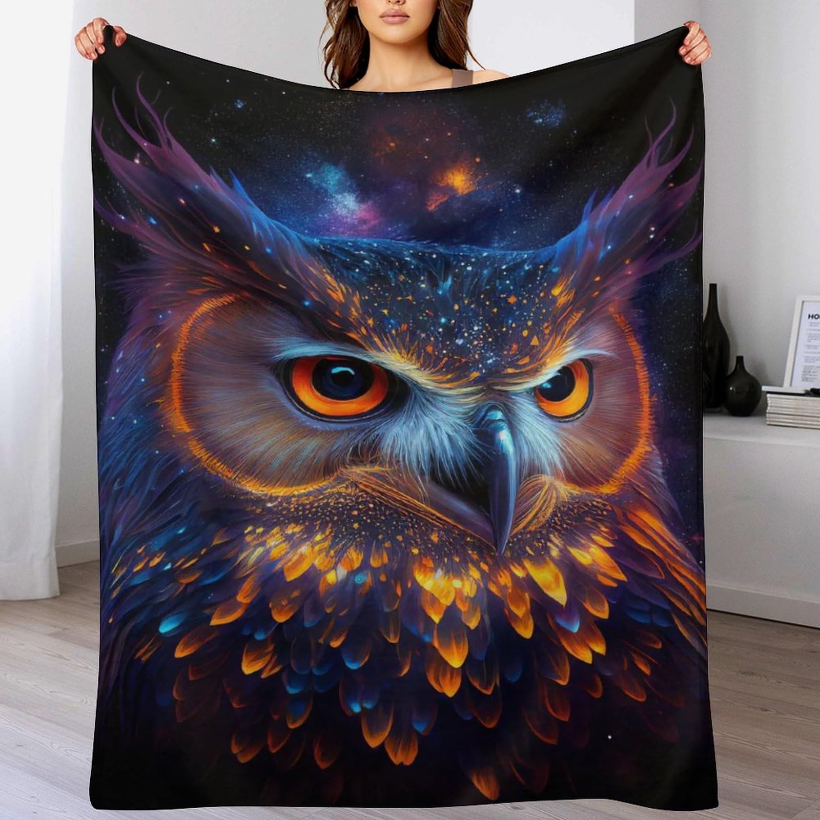 Couverture polaire flannel légère Nebula Hibou plaid moelleux super doux 50x70