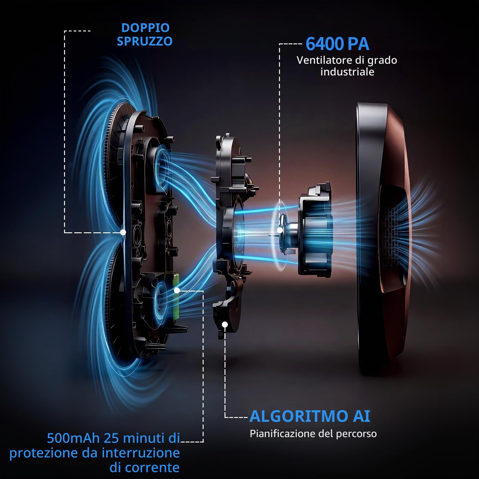 Tosima W5 Pro 6400 Pa Robot Lavavetri, Doppia Spruzzatura ad Ultrasuoni, Pulitore Automatico per Vetri, Telecomando, 20 Panni in Microfibra (Nero)