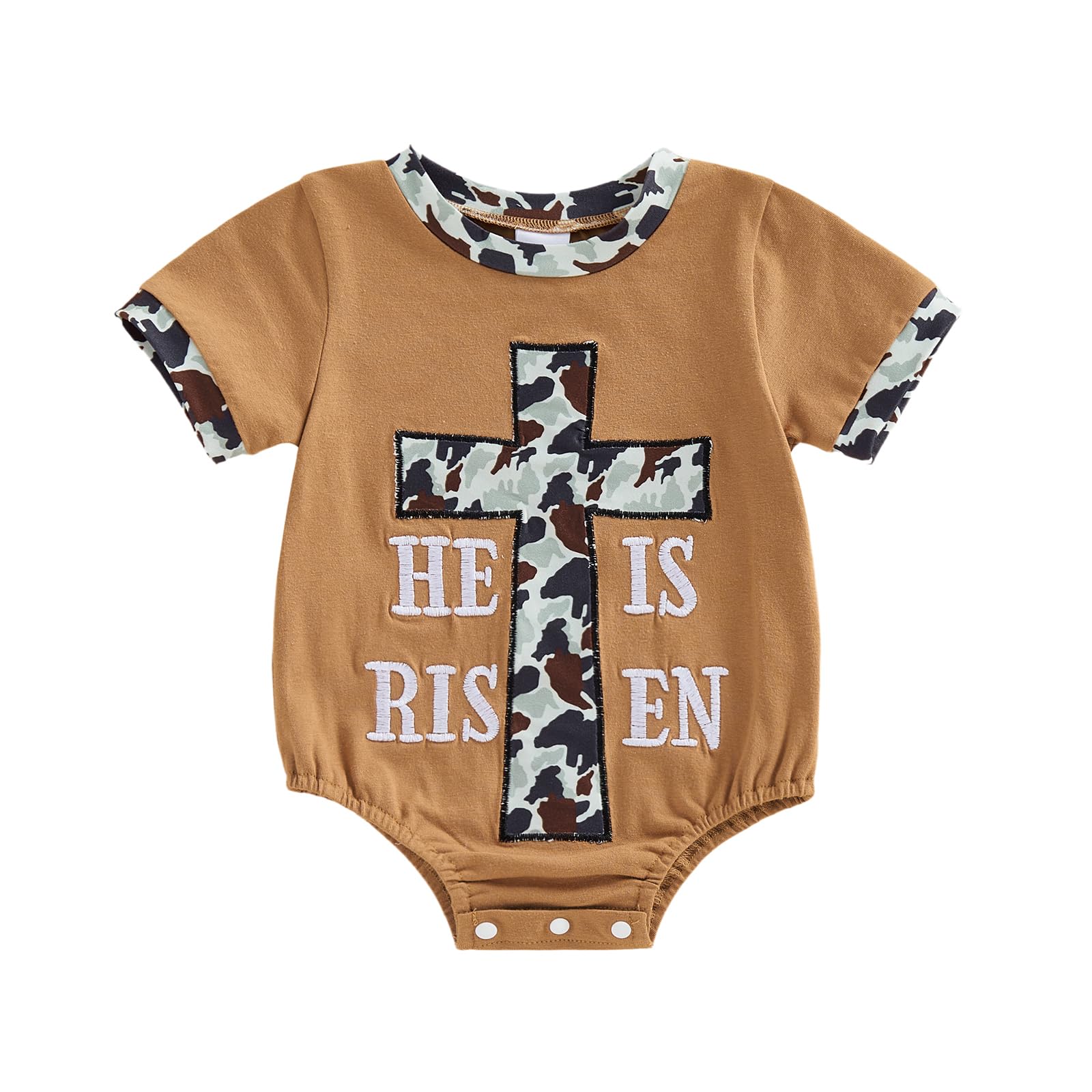 Yuemengxuan Baby Boy Easter Romper Bird Cross Letter Embroidery Short Sleeve Bubble Romper Infant Bodysuit Summer Clothes