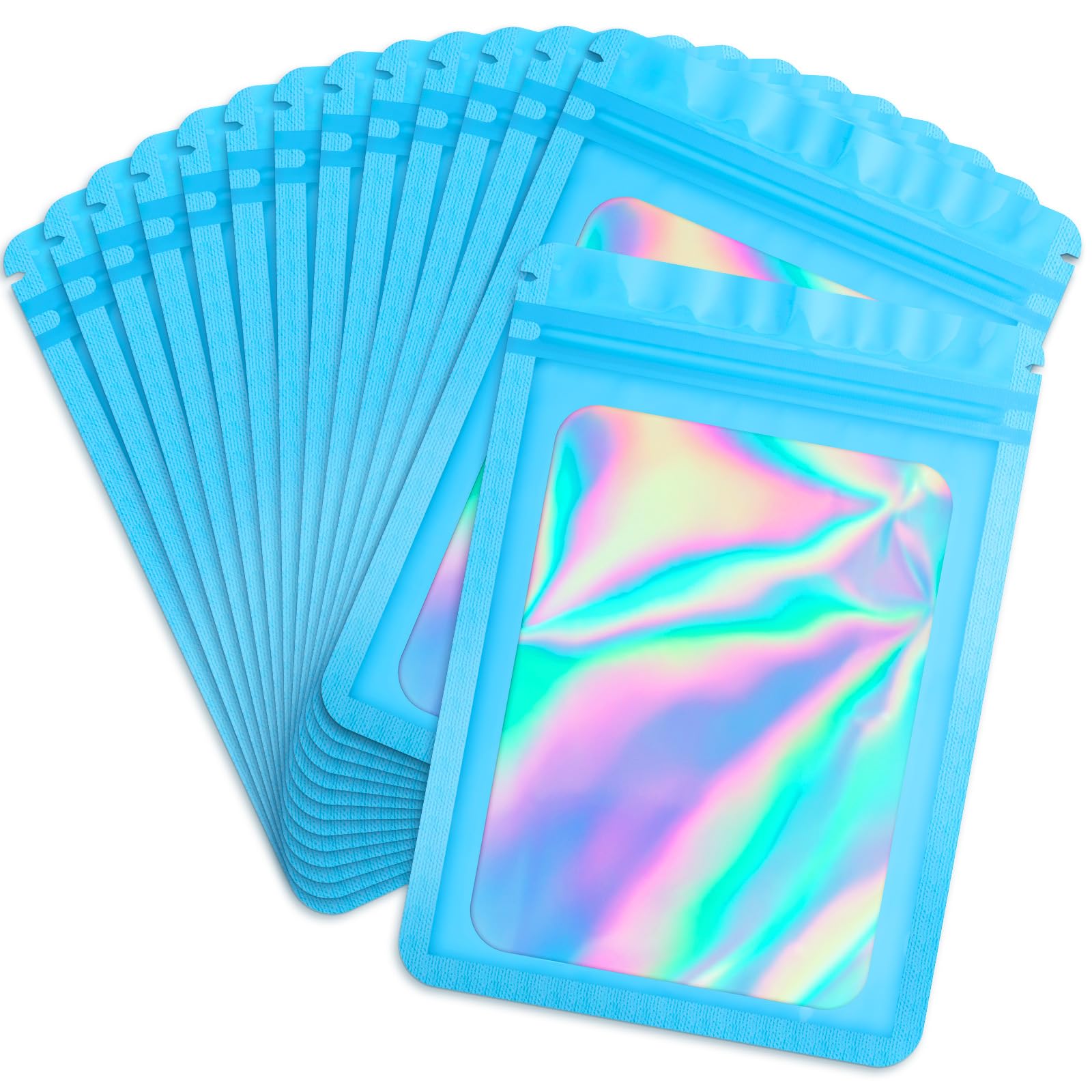 Durimoiy Blue 100 Pack Holographic Resealable Bags With Front Window, Sample Bags For Party Favors, Gifts - 4X6 Inch,