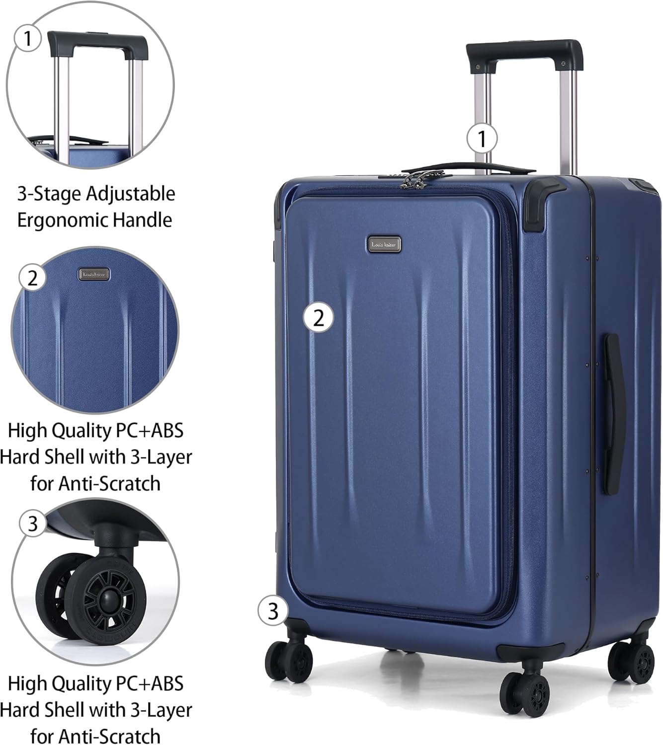 Top Opening Luggage, 16Inch & 25 Inch Airline Approved ABS+PC Hard Shell Suitcases with Silent Wheels, TSA Lock,Front Pocket and Wet-dry Separated Six-piece Set(Dark Blue)