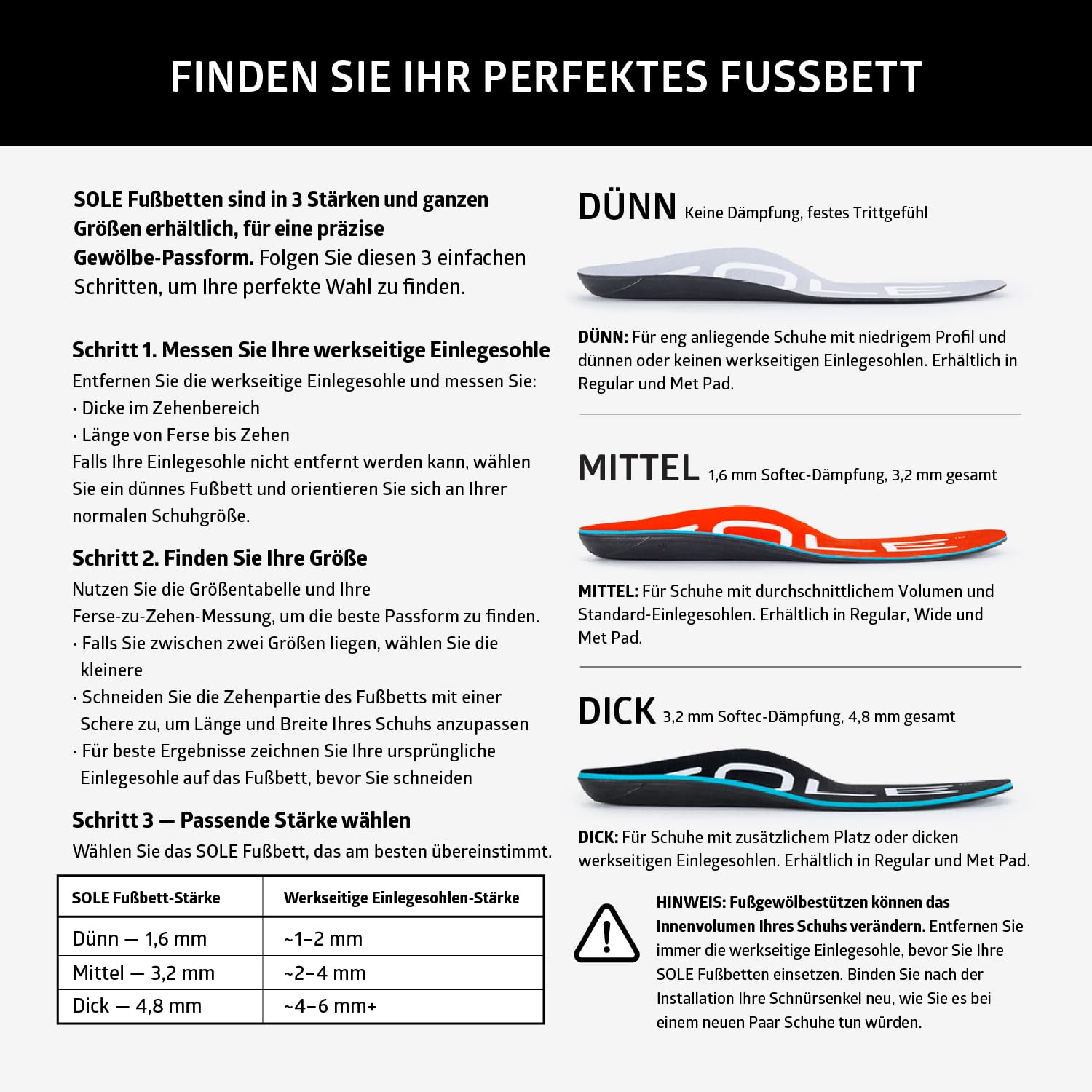SOLE Active Thick Mit Messpad — Fußgewölbestützsohlen Zur Linderung Von Plantarfasziitis — Herrengröße 10/ Damengröße 12 Schwarz