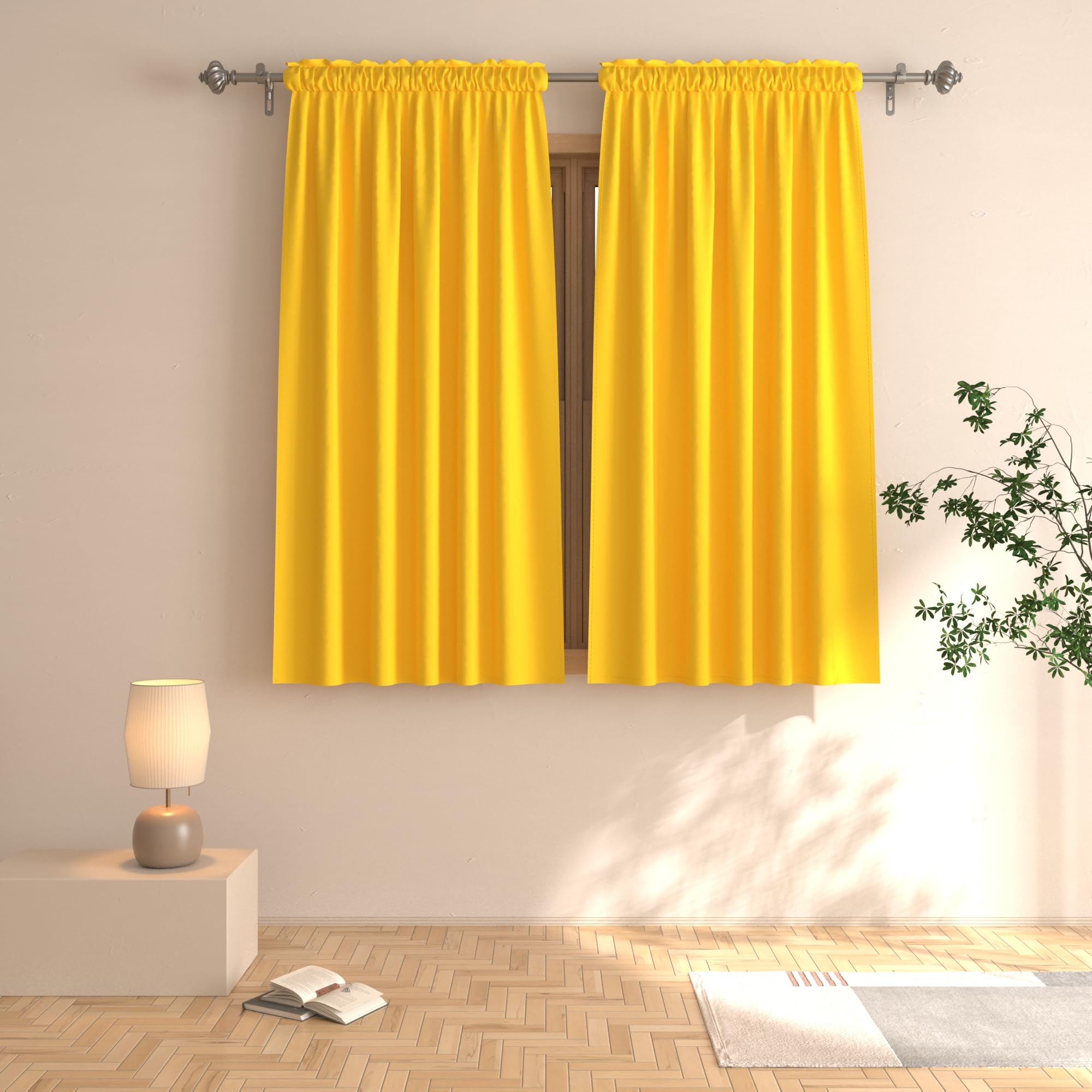 UPOPO Yellow Curtains Room Darkening 48 inches Long Window Curtain Panels Living Room Rod Pocket Bedroom Thermal Insulated Drapes Kitchen Bathroom