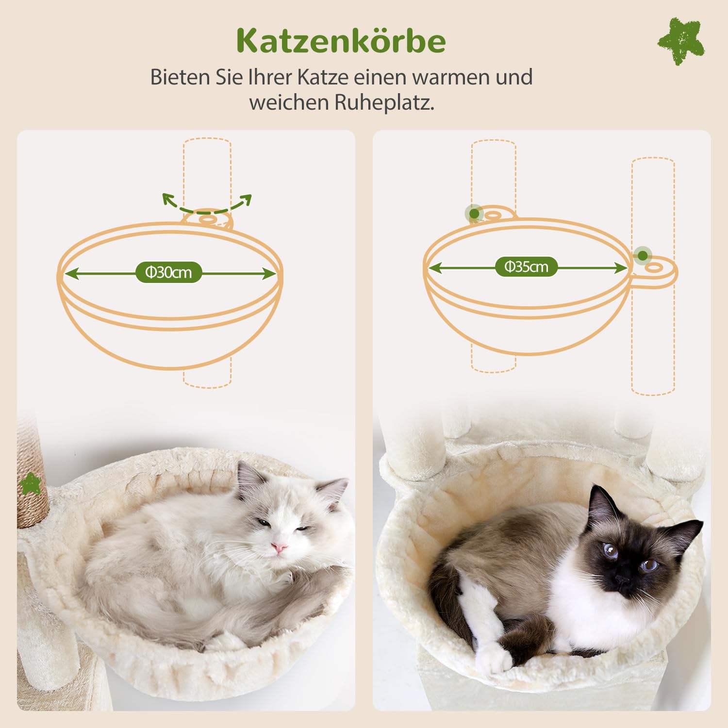 Globlazer S69B Kratzbaum Beige XL Stabil 180 cm für Große Main Coon Katzen | Katzenbaum grosse katzen stabil mit 2 Groß Katzenhaus, Kratzrampe Sisal, Groß Plattform, 2 Korb, für Ausruhen Spielen Kratze