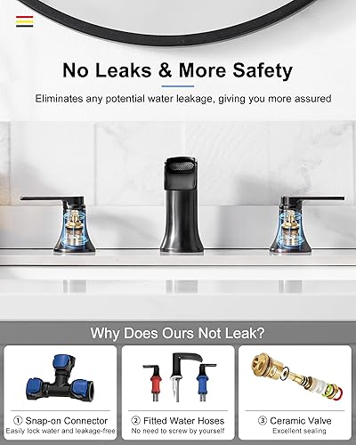 Miniatura 4 de Grifo cascada de latón para lavabo de baño de 3 agujeros, grifo de bronce aceitado para fregadero de baño, 2 asas, grifo de tocador generalizado de