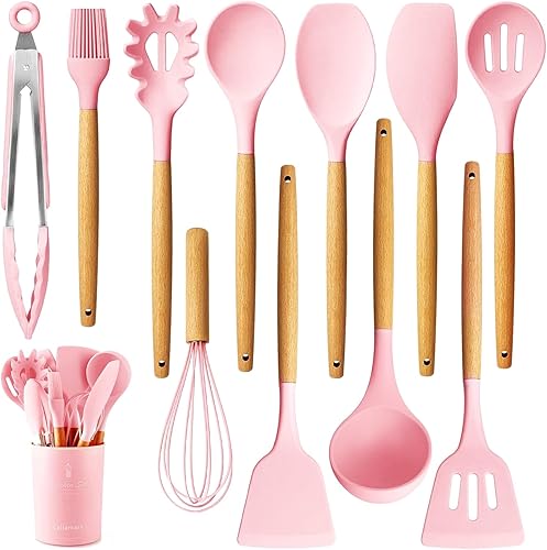 Juego de utensilios de cocina de silicona, 12 piezas, juego de utensilios de cocina de silicona, juego de espátulas de silicona, juego de utensilios