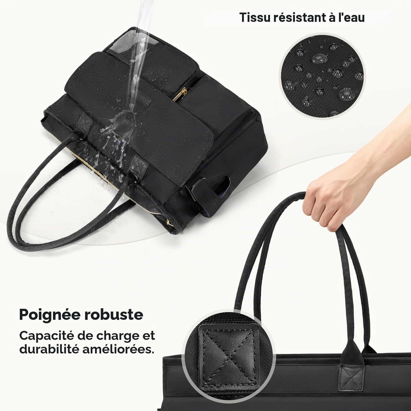 RAINSMORE Sac de Travail Femme avec Compartiment Repas Isotherme, Sac Ordinateur Portable 17,3 Pouces Grande Capacité, Sac Enseignante Imperméable pour Bureau, École, Université et Voyage Noir