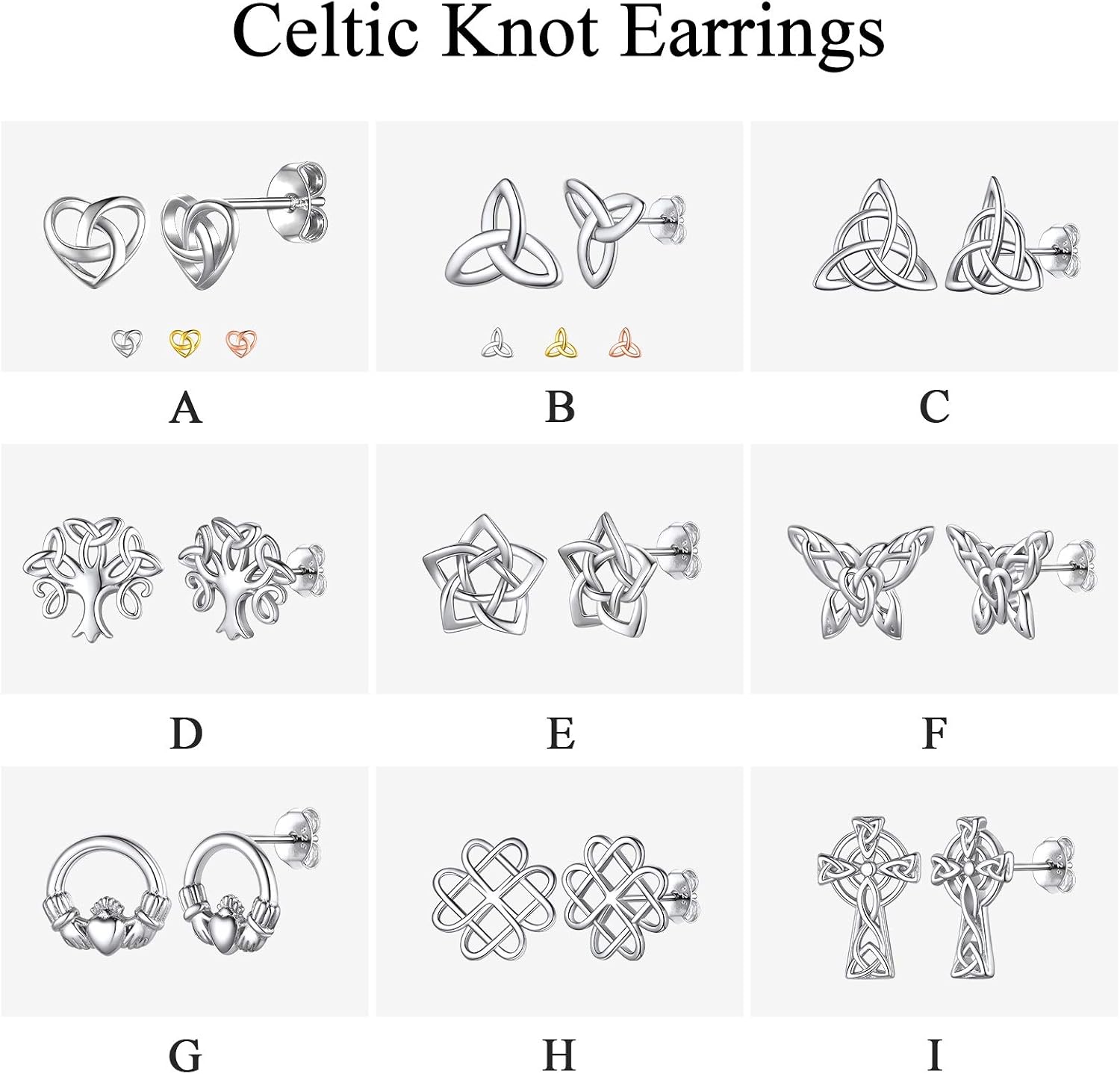 ChicSilver 925 Sterling Silver Celtic Knot Jewelry Set, Dainty Celtic Knot Stud Earrings and Necklace Set for Women (with Gift Box)