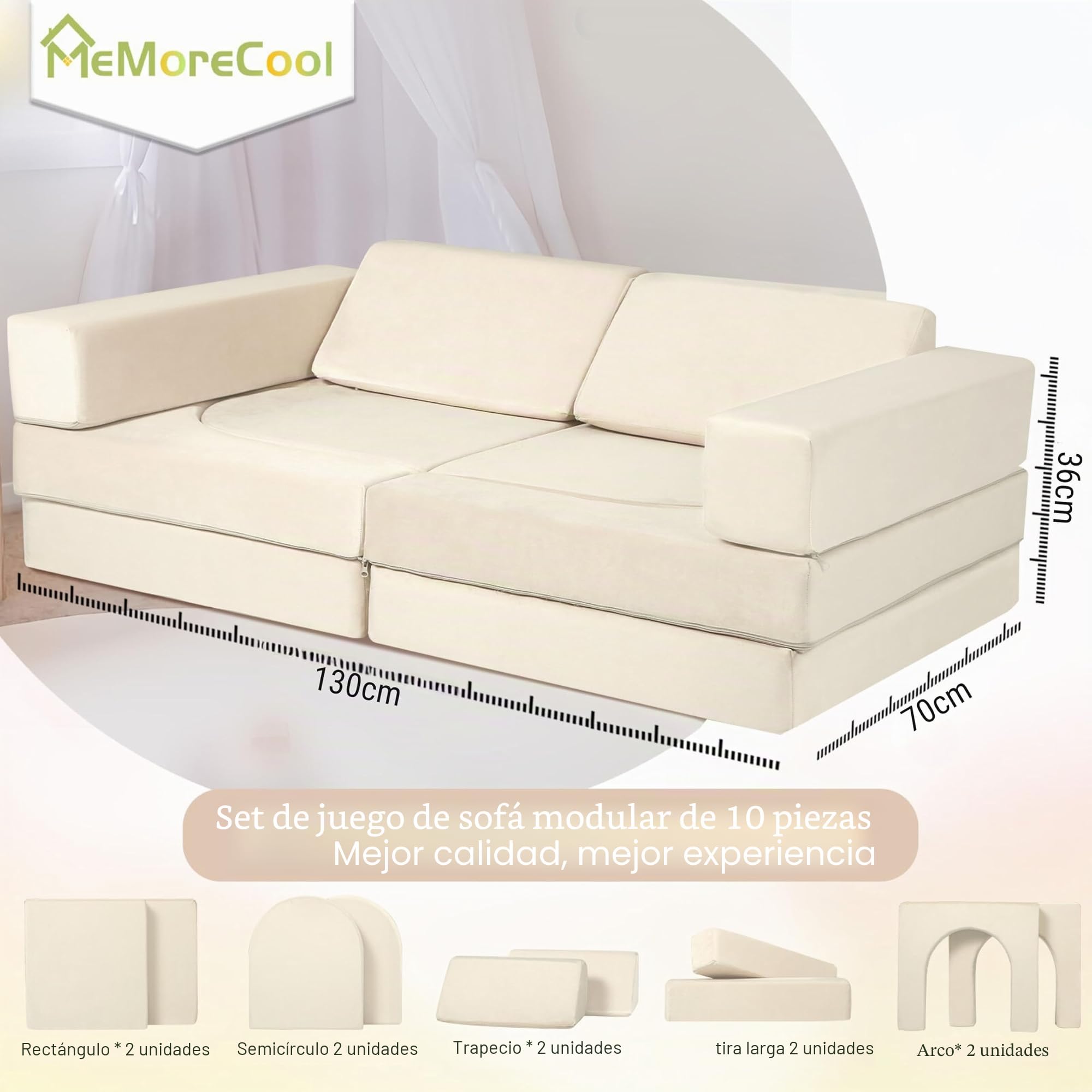 MeMoreCool Sofá de juegos para niños, espuma suave con bloques de construcción, un emocionante patio de juegos interior para la habitación de los niños, ideal para niños, color beige