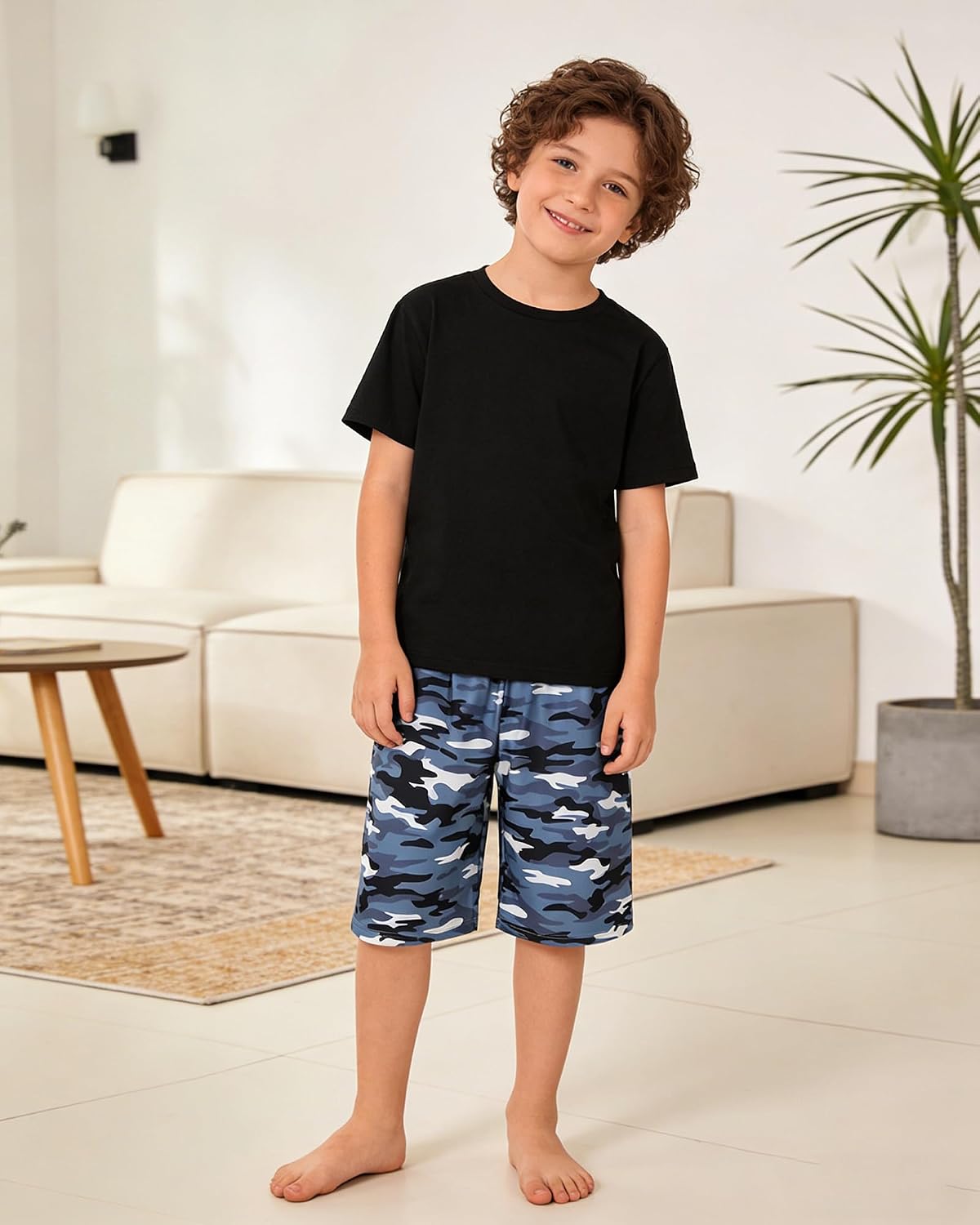 MyFav Boys Pajama Shorts 3 Pack Sleepwear Shorts for Teen Boys Plaid Camouflage Lounge Summer Comfy Pj Bottom