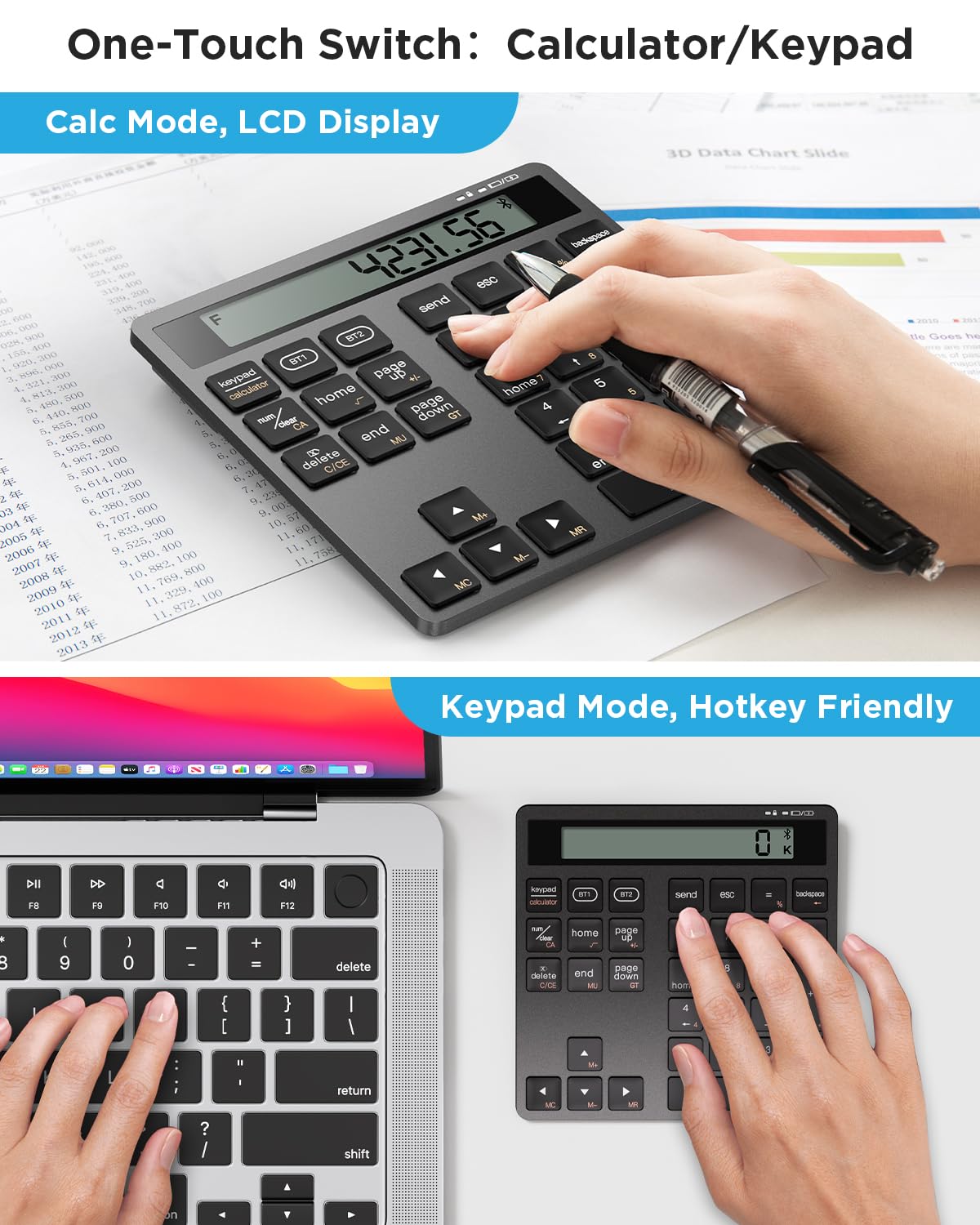 Teclado numérico recargable, teclado numérico Bluetooth para portátil